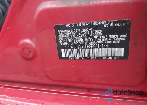 2015 Subaru Wrx Premium из США, поврежденный, VIN JF1VA1D68F9815144